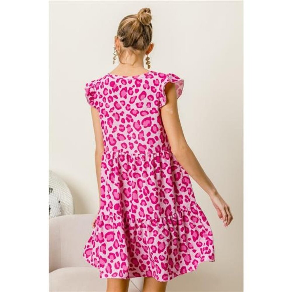 ✨NWT BiBi Leopard Cap Sleeve Tiered Mini‎ Dress - Picture 2 of 6